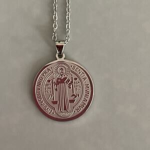St Benedict (San Benito) Medal Stainless Steel Charm Pendant Necklace 22" Chain